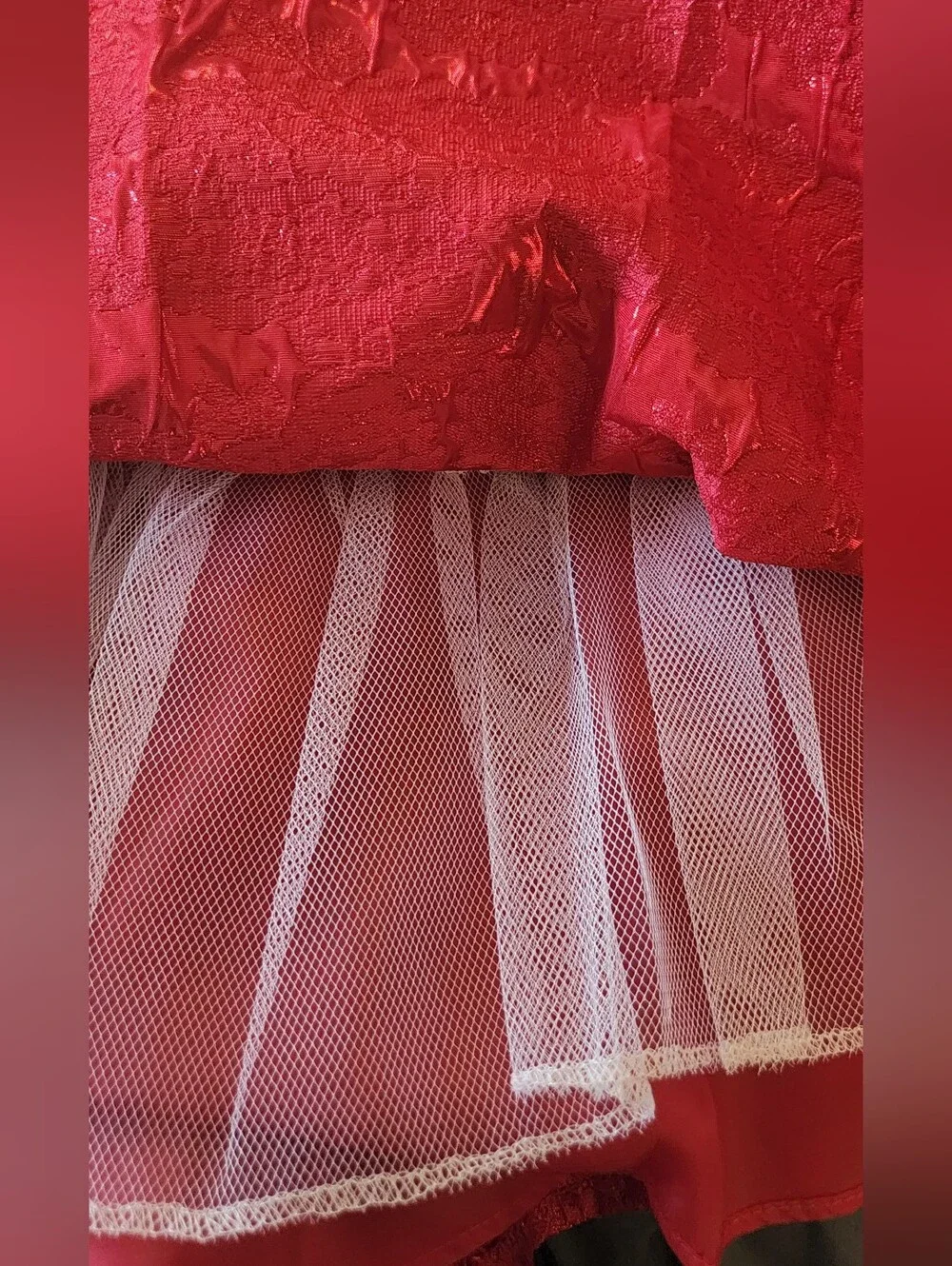 Rare Editions Girls Red Metallic Holiday Party Dress Jeweled Collar Bow Size 7